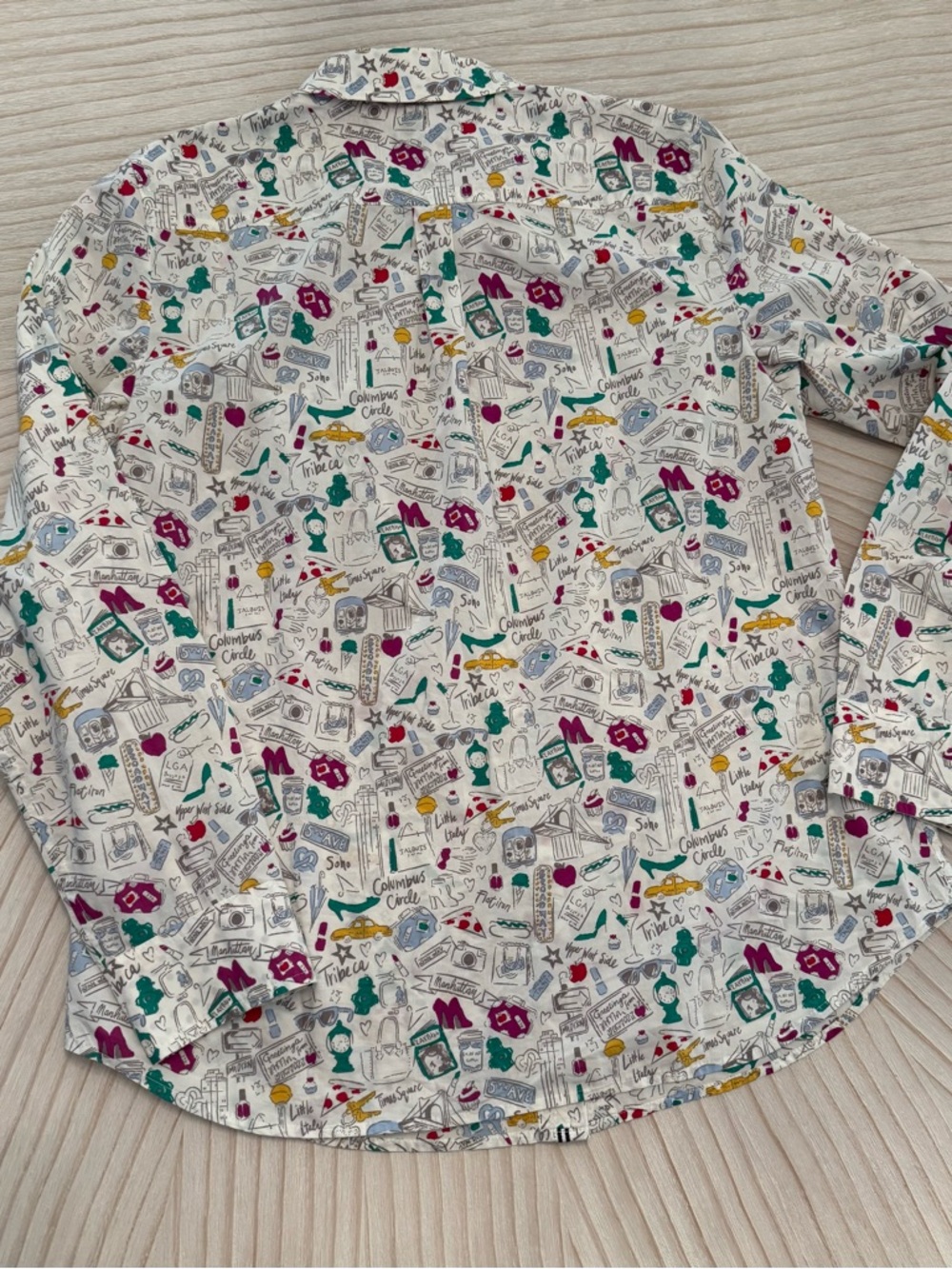 Talbots White New York City Doodle Pattern Button Up Cotton Shirt - Picture 9 of 10